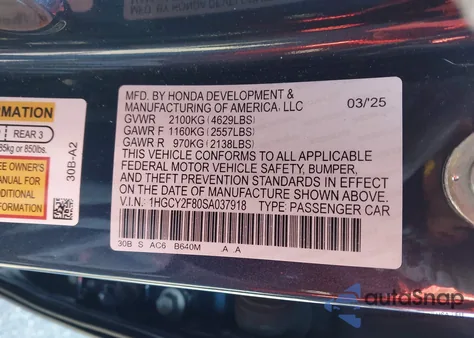 2025 Honda Accord Hybrid Touring z USA, uszkodzony, nr VIN 1HGCY2F80SA037918